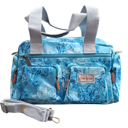 Cotton Road Handbag: BLUE PVC with PAISLEY Print SET