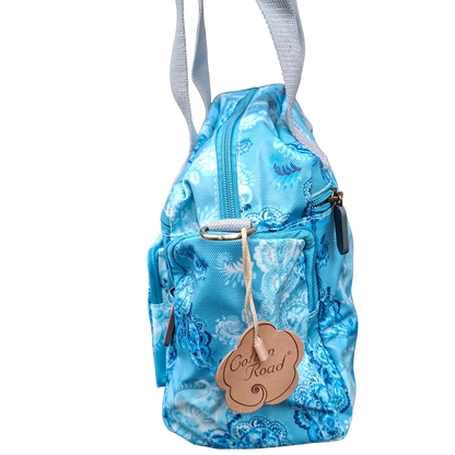 Cotton Road Handbag: BLUE PVC with PAISLEY Print SIDE
