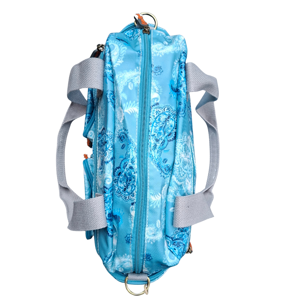 Cotton Road Handbag: BLUE PVC with PAISLEY Print TOP VIEW