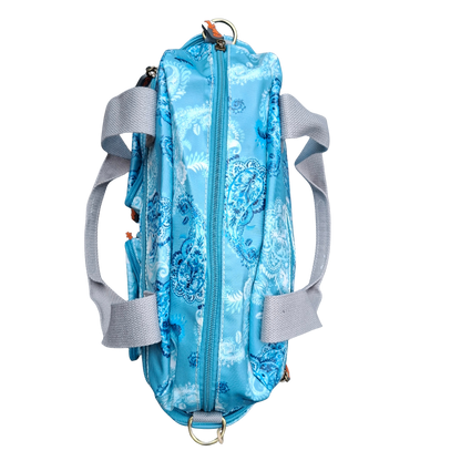 Cotton Road Handbag: BLUE PVC with PAISLEY Print TOP VIEW