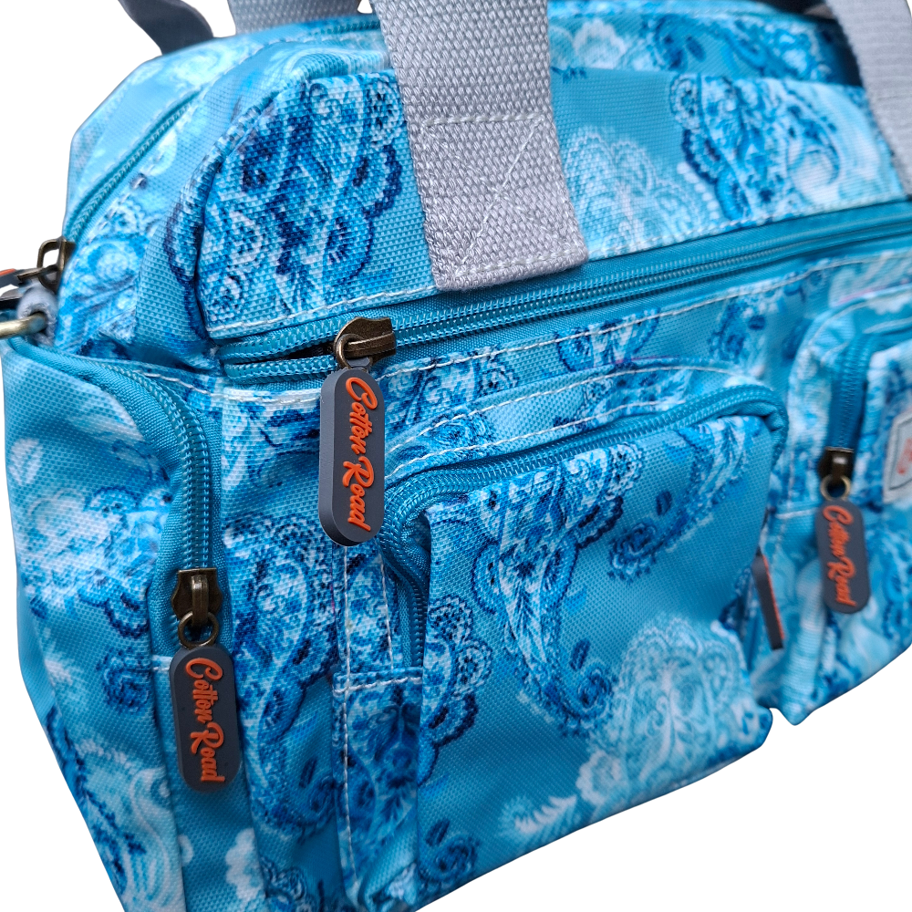Cotton Road Handbag: BLUE PVC with PAISLEY Print ZOOM