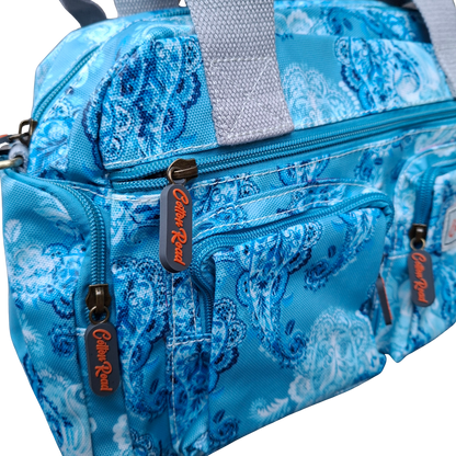 Cotton Road Handbag: BLUE PVC with PAISLEY Print ZOOM