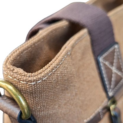 Cotton Road Handbag: BROWN Canvas & PU Leather Multi-pocket Shoulder Bag close up view