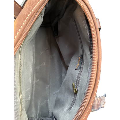 Cotton Road Handbag: BROWN PU Leather Dome Shoulder Bag with Black Trim INNER VIEW