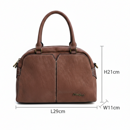 Cotton Road Handbag: BROWN PU Leather Dome Shoulder Bag with Black Trim SIZE