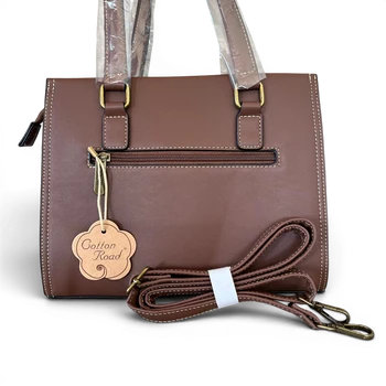 Cotton Road Handbag: BROWN PU Leather Embossed BACK VIEWS