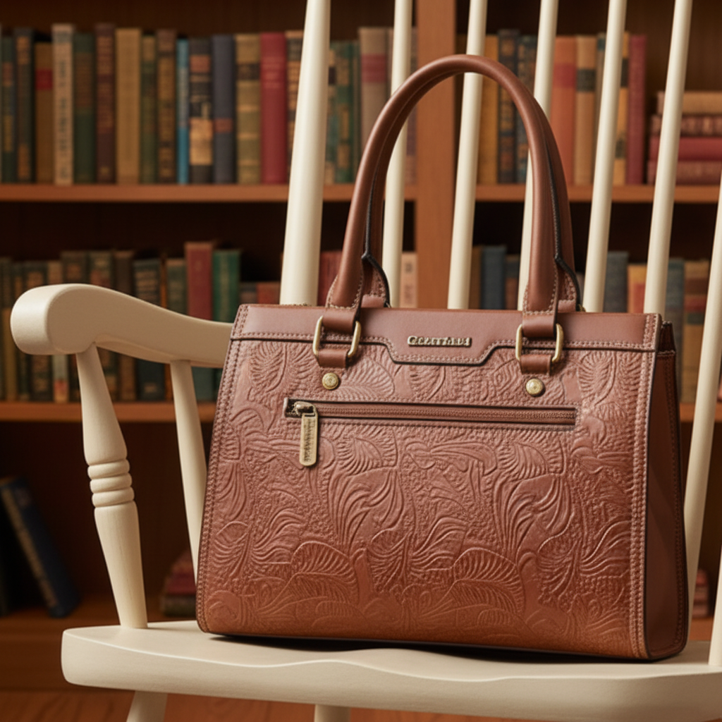Cotton Road Handbag: BROWN PU Leather Embossed HERO