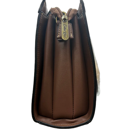 Cotton Road Handbag: BROWN PU Leather Embossed SIDE VIEW