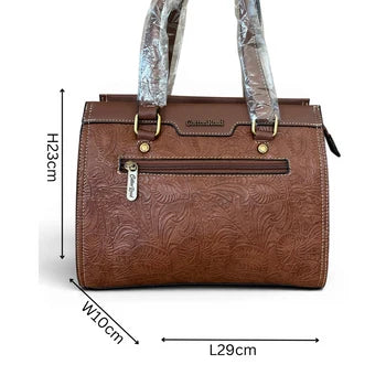 Cotton Road Handbag: BROWN PU Leather Embossed SIZE