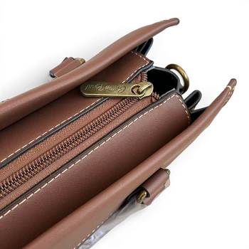 Cotton Road Handbag: BROWN PU Leather Embossed TOP ZIP CLOSED
