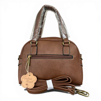 Cotton Road Handbag: BROWN PU Leather Handbag with LEOPARD PRINT Panel BACK
