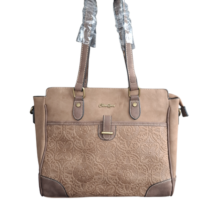 Cotton Road Handbag: BROWN PU Leather with Embossed Pattern