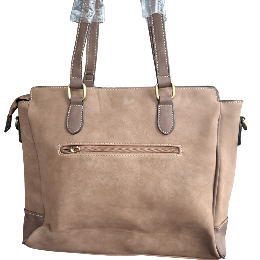 Cotton Road Handbag: BROWN PU Leather with Embossed Pattern BACK
