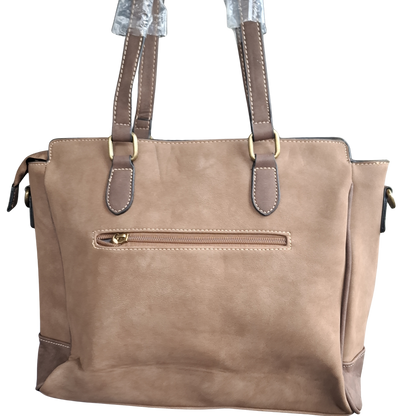 Cotton Road Handbag: BROWN PU Leather with Embossed Pattern BACK