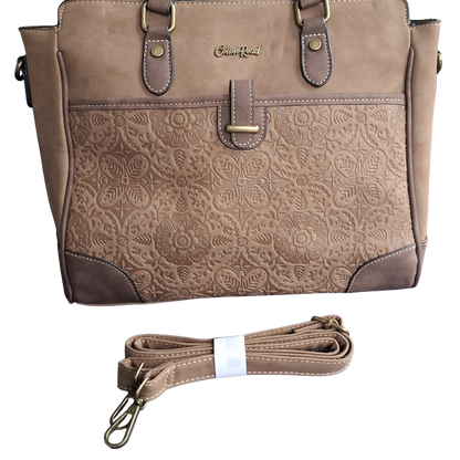 Cotton Road Handbag: BROWN PU Leather with Embossed Pattern SET