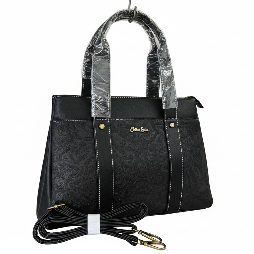 Cotton Road Handbag: BROWN PU Leather with LEAF Design BACK