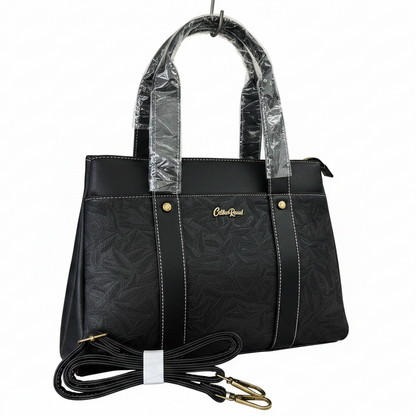 Cotton Road Handbag: BROWN PU Leather with LEAF Design BACK