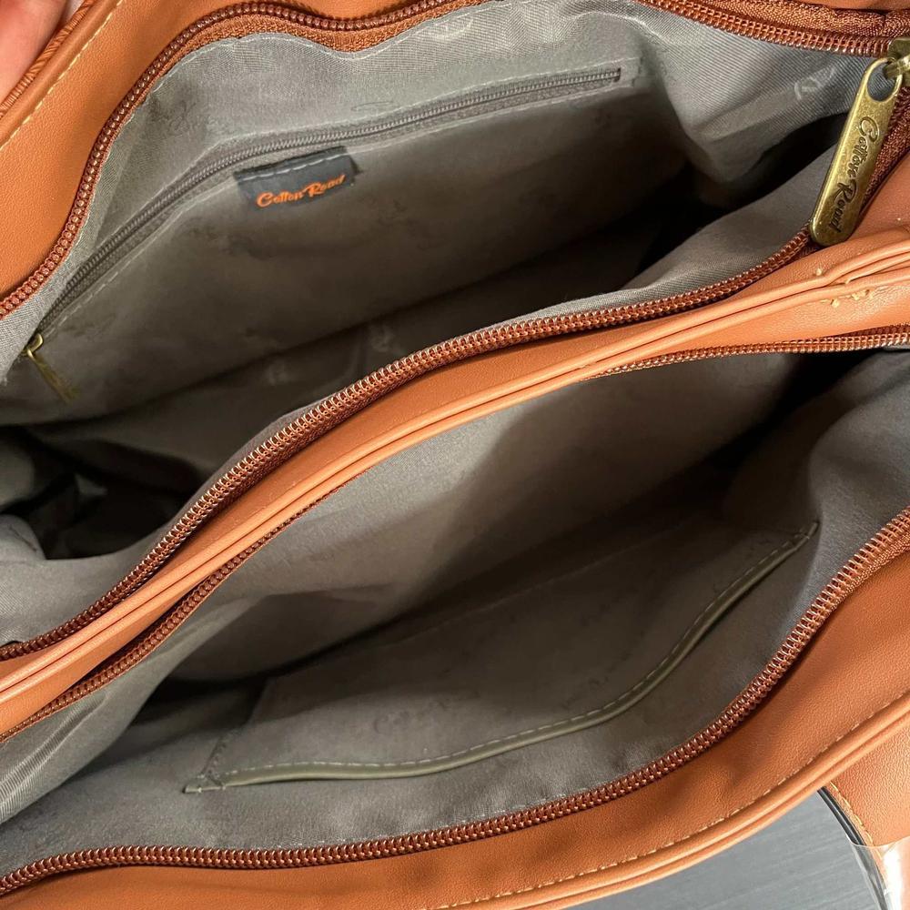 Cotton Road Handbag: BROWN PU Leather with LEAF Design OPEN