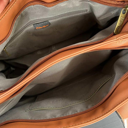 Cotton Road Handbag: BROWN PU Leather with LEAF Design OPEN