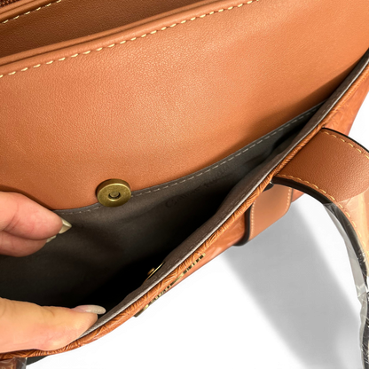 Cotton Road Handbag: BROWN PU Leather with LEAF Design POCKET CLIP