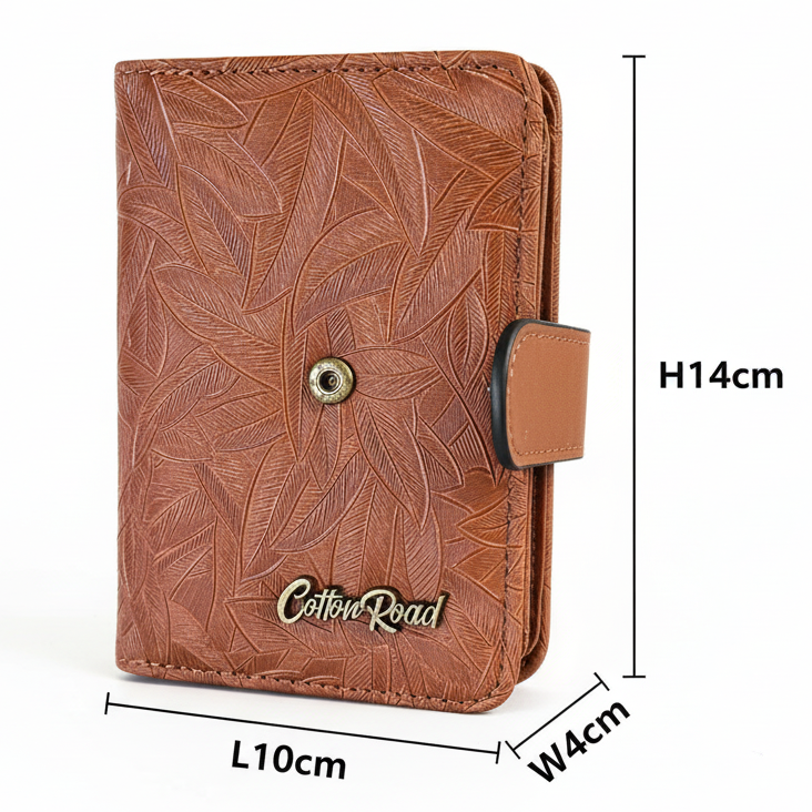 Cotton Road Handbag: BROWN PU Leather with LEAF Design Wallet SIZED