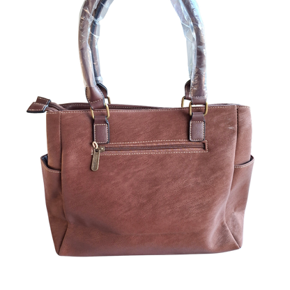Cotton Road Handbag: BROWN Soft PU Leather Double Compartment bag BACK DETAIL