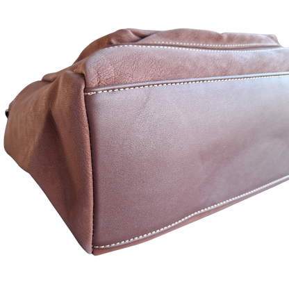Cotton Road Handbag: BROWN Soft PU Leather Double Compartment bag BOTTOM DETAIL