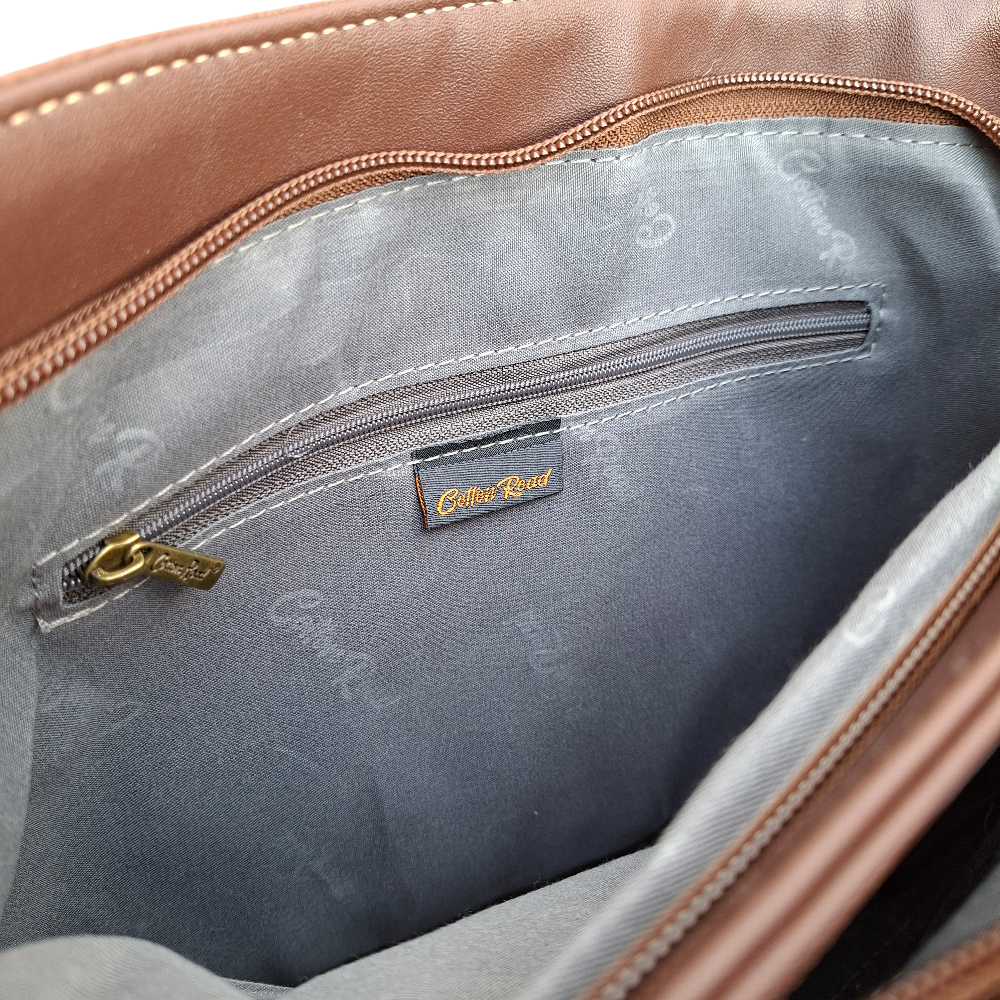 Cotton Road Handbag: BROWN Soft PU Leather Double Compartment bag INNER POCKET ZIPPED