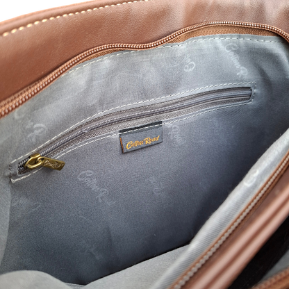 Cotton Road Handbag: BROWN Soft PU Leather Double Compartment bag INNER POCKET ZIPPED