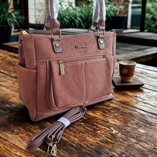 Cotton Road Handbag: BROWN Soft PU Leather Double Compartment bag LIFESTYLE