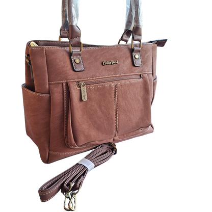 Cotton Road Handbag: BROWN Soft PU Leather Double Compartment bag SET VIEW DETAIL