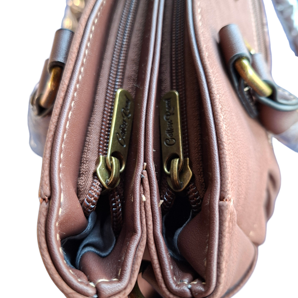 Cotton Road Handbag: BROWN Soft PU Leather Double Compartment bag TOP VIEW