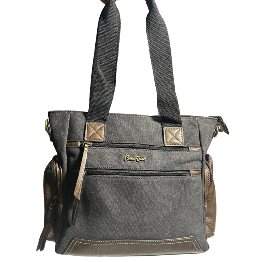 Cotton Road Handbag: Black Canvas & PU Leather Multi-pocket Shoulder Bag