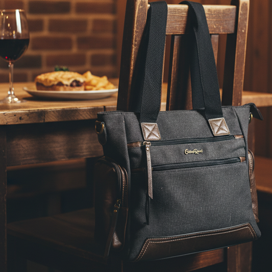 Cotton Road Handbag: Black Canvas & PU Leather Multi-pocket Shoulder Bag LIFESTYLE