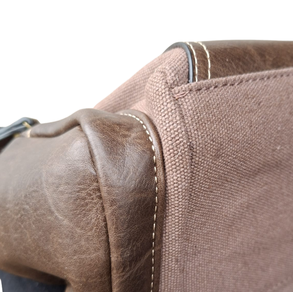 Cotton Road Handbag: COFFEE BROWN Canvas & PU Leather Multi-pocket Shoulder Bag BOTTOM