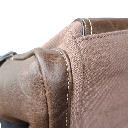 Cotton Road Handbag: COFFEE BROWN Canvas & PU Leather Multi-pocket Shoulder Bag BOTTOM