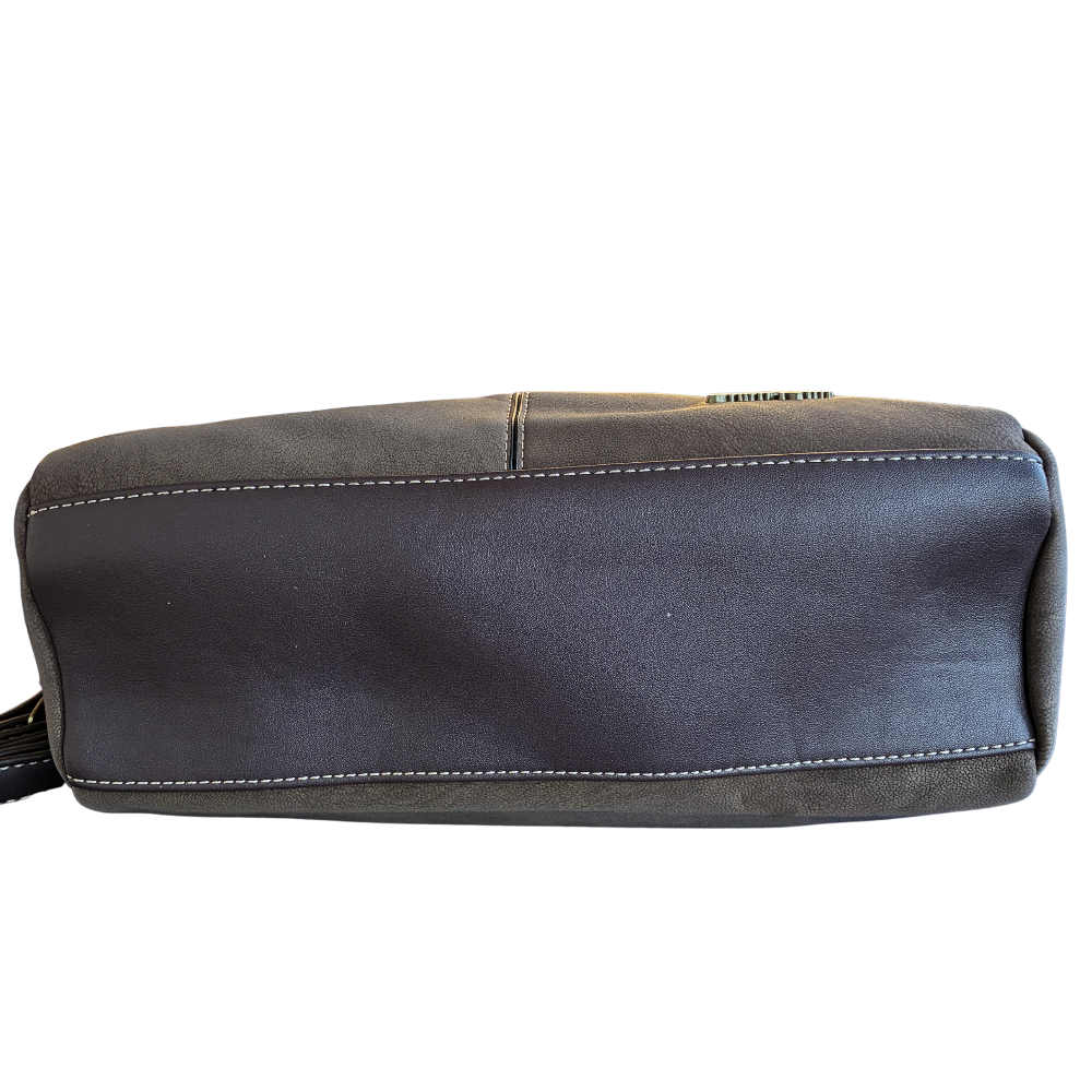 Cotton Road Handbag: COFFEE BROWN PU Leather Dome Shoulder Bag with Black Trim BOTTOM 