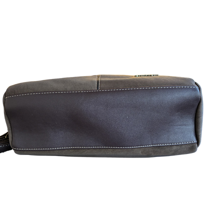 Cotton Road Handbag: COFFEE BROWN PU Leather Dome Shoulder Bag with Black Trim BOTTOM 