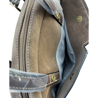 Cotton Road Handbag: COFFEE BROWN PU Leather Dome Shoulder Bag with Black Trim FRONT POCKET