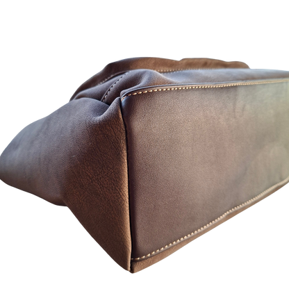 Cotton Road Handbag: COFFEE BROWN Soft PU Leather Double Compartment bag bottom