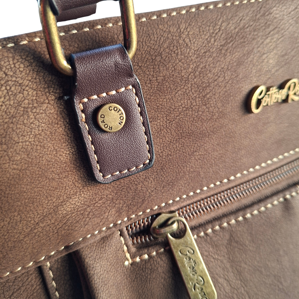 Cotton Road Handbag: COFFEE BROWN Soft PU Leather Double Compartment bag detail