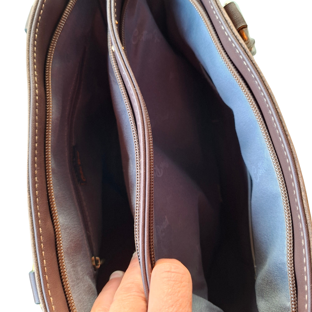 Cotton Road Handbag: COFFEE BROWN Soft PU Leather Double Compartment bag open top