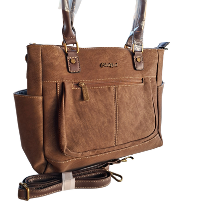 Cotton Road Handbag: COFFEE BROWN Soft PU Leather Double Compartment bag set