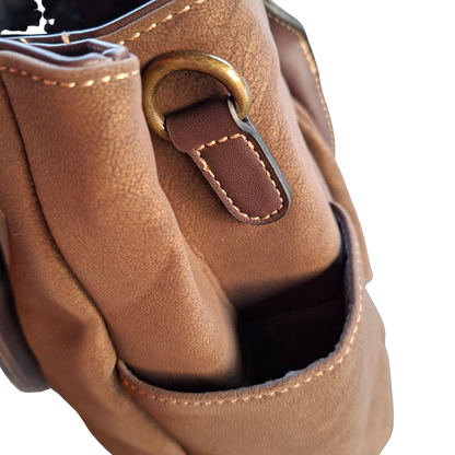 Cotton Road Handbag: COFFEE BROWN Soft PU Leather Double Compartment bag side pocket