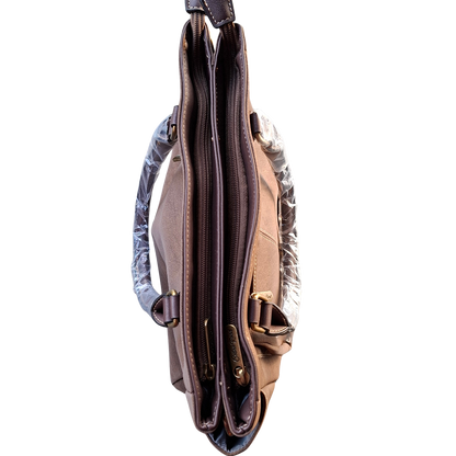 Cotton Road Handbag: COFFEE BROWN Soft PU Leather Double Compartment bag top