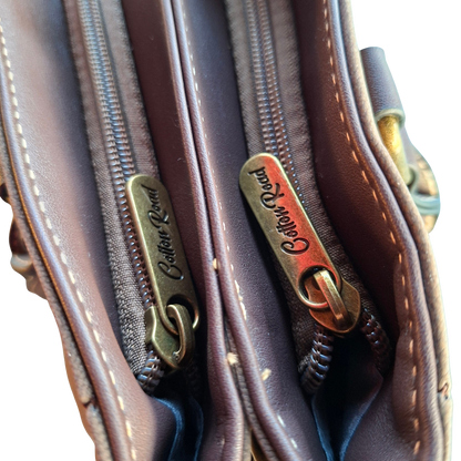 Cotton Road Handbag: COFFEE BROWN Soft PU Leather Double Compartment bag zip detailing