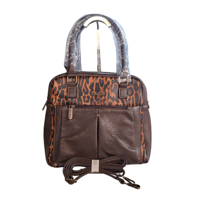 Cotton Road Handbag: COFFEE YELLOW PU Leather with Leopard Print set
