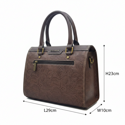 Cotton Road Handbag: Classic-Style COFFEE BROWN PU Leather with Embossed Pattern