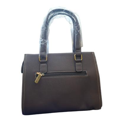 Cotton Road Handbag: Classic-Style COFFEE BROWN PU Leather with Embossed Pattern BACK VIEW