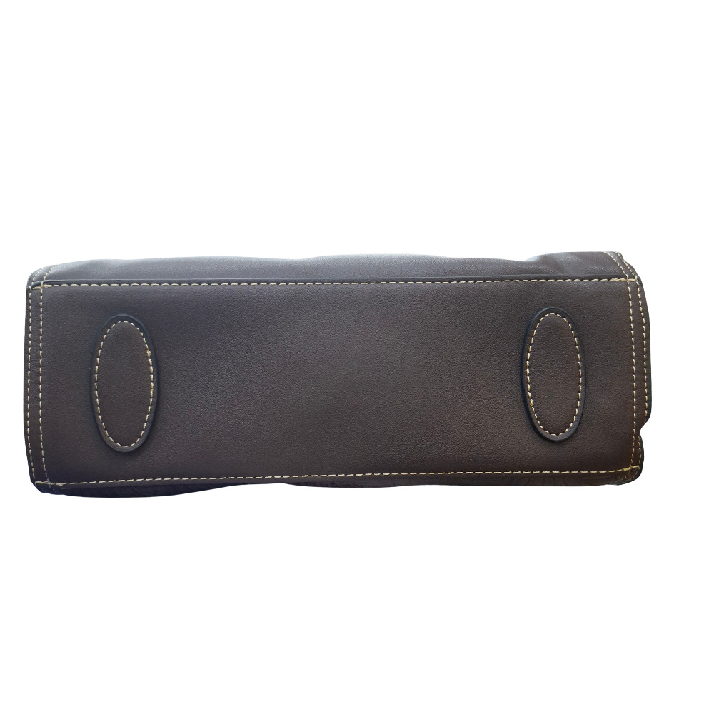 Cotton Road Handbag: Classic-Style COFFEE BROWN PU Leather with Embossed Pattern BOTTOM VIEW